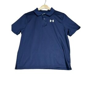 Under Armour Boys Youth Size XL Blue Short Sleeved Loose Heatgear Polo